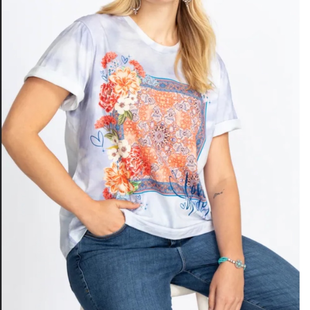 NWT JOHNNY WAS Valentines scarf t-shirt women’s 1X $108